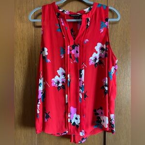Sleeveless Red Floral Blouse